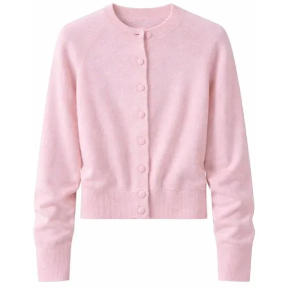 Aqua 100% Cashmere Crewneck Cardigan Cotton Candy Light Pink XS New With Tags - Picture 6 of 15